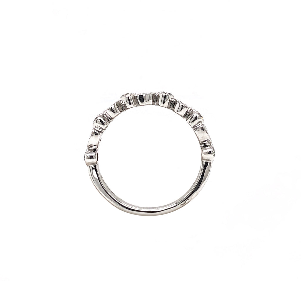 pear and round alternating shaped stackable diamond ring 14k white gold
