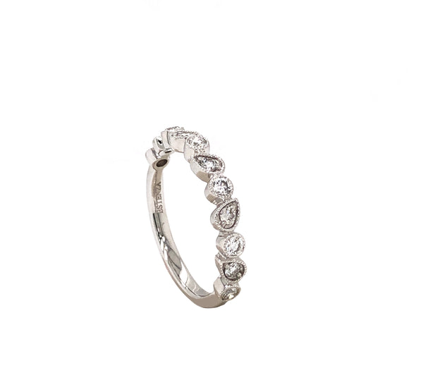 pear and round alternating shaped stackable diamond ring 14k white gold