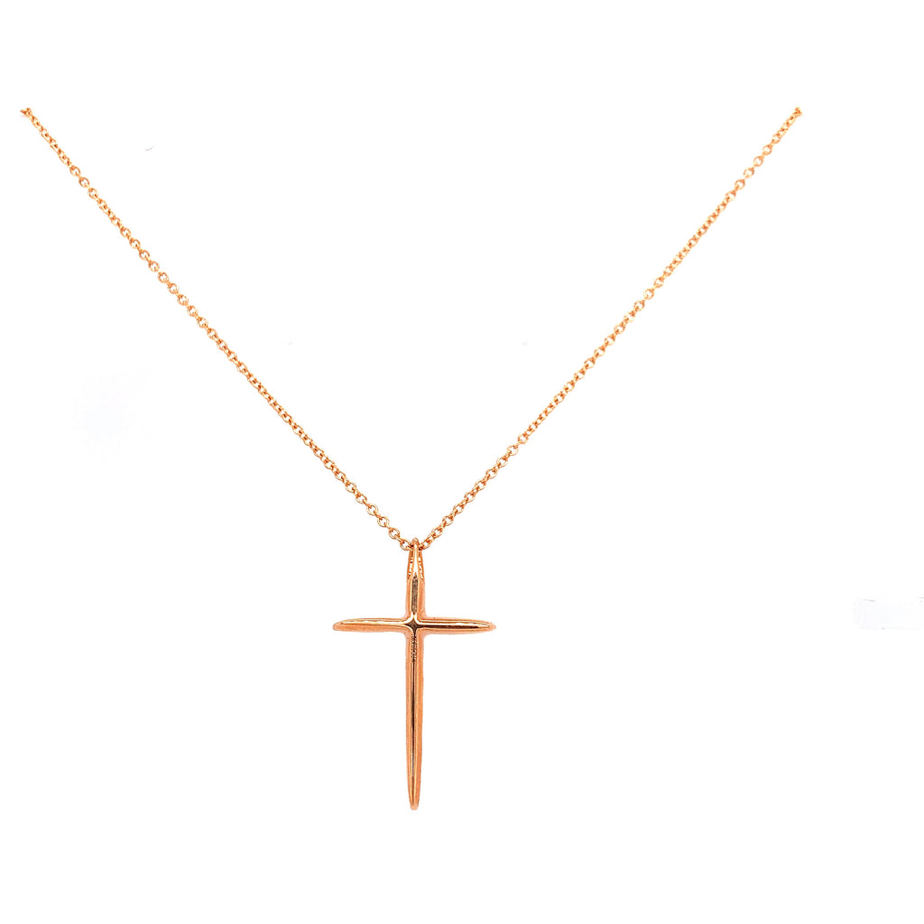 thin pointed bezel set diamond cross 0.36 ctw 14k rose gold
