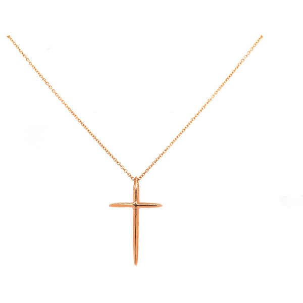 thin pointed bezel set diamond cross 0.36 ctw 14k rose gold