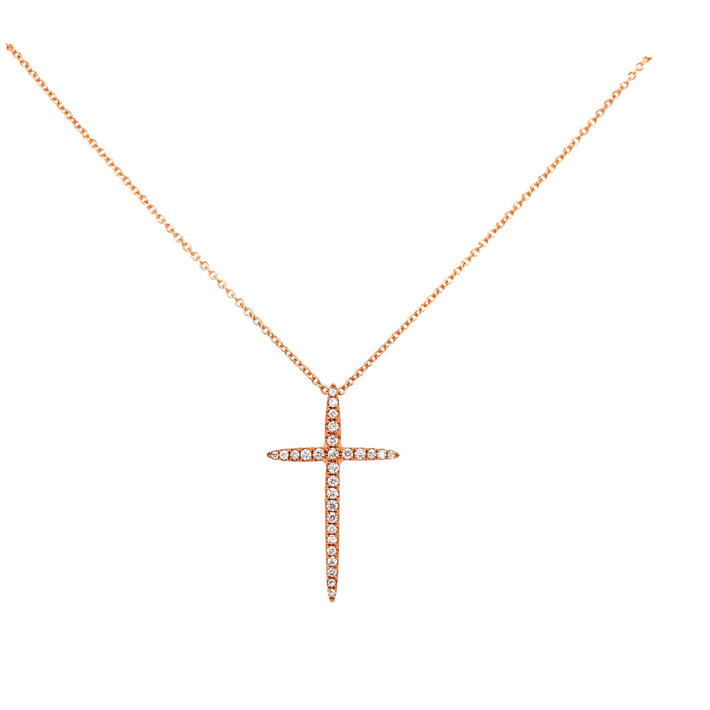 thin pointed bezel set diamond cross 0.36 ctw 14k rose gold
