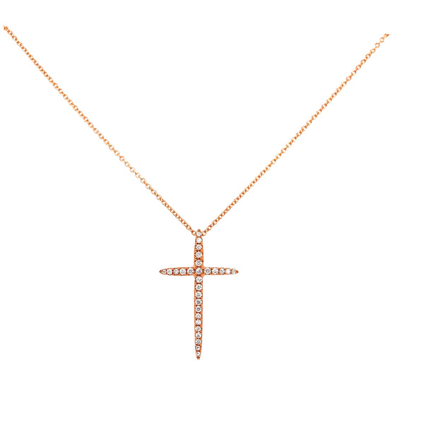 thin pointed bezel set diamond cross 0.36 ctw 14k rose gold