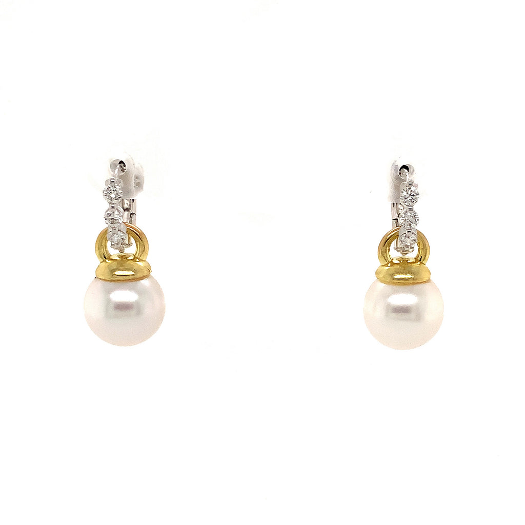 south sea white drop pearl with diamond heggie earrings