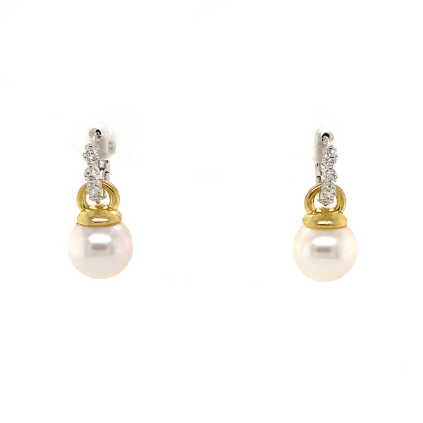 south sea white drop pearl with diamond heggie earrings