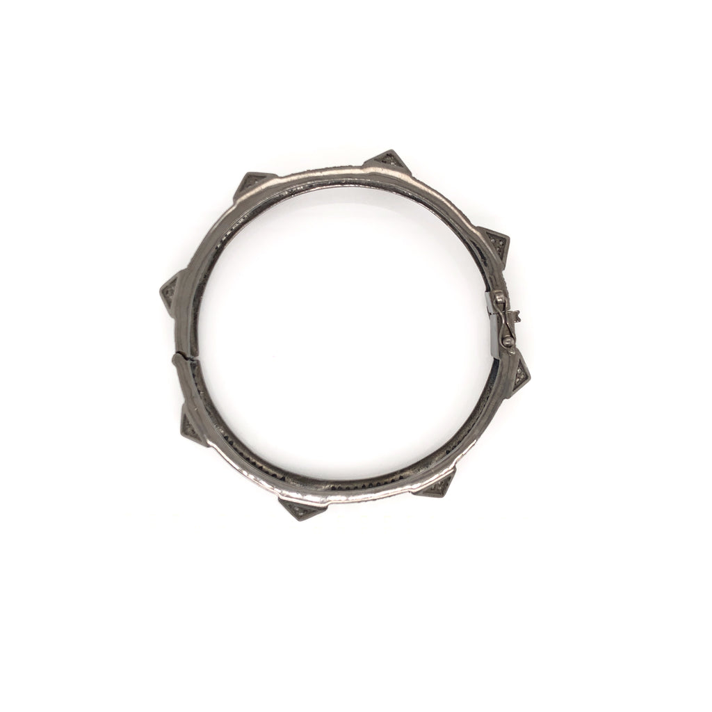 grey diamond triangle studded bangle bracelet with 9.00 ctw pavée set in oxidized sterling silver.