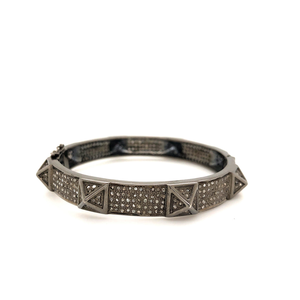 grey diamond triangle studded bangle bracelet with 9.00 ctw pavée set in oxidized sterling silver.