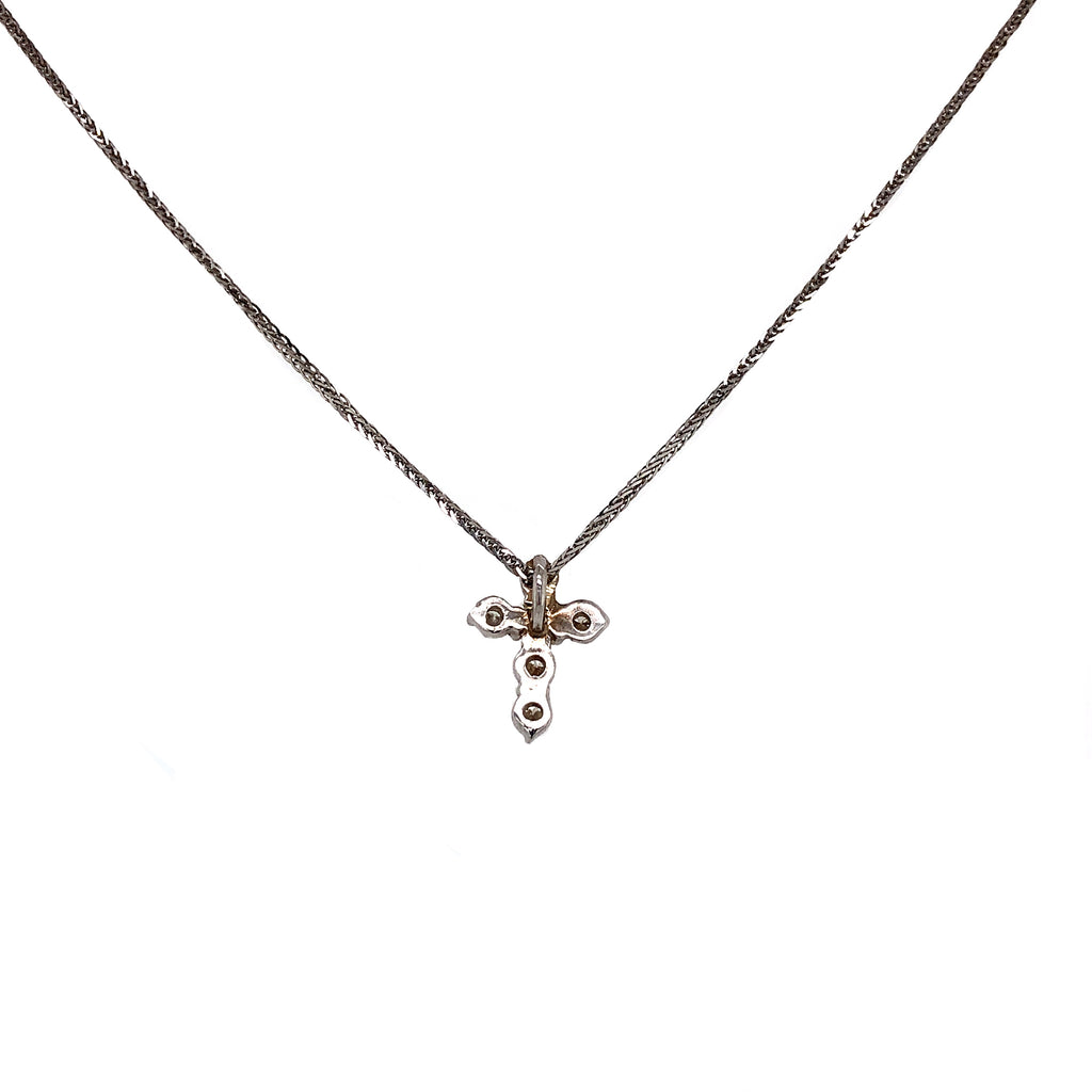 Diamond Cross Pendant 6  Brilliant Cut Round Shared Prong 14K White Gold 18 inch Chain - Image 2 of 2