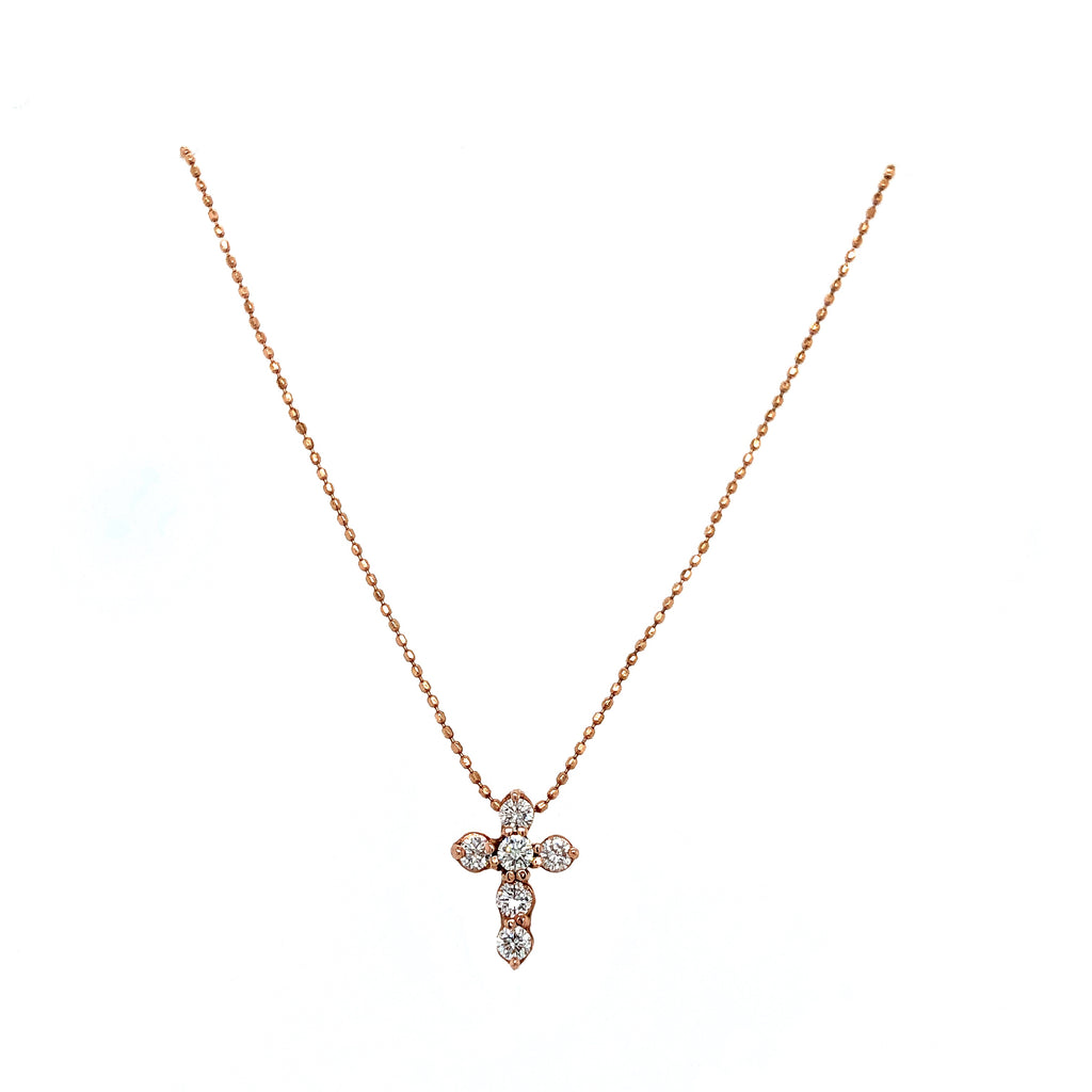 diamond cross pendant made on 14k rose gold 6 round brilliant diamonds 0.36ctw