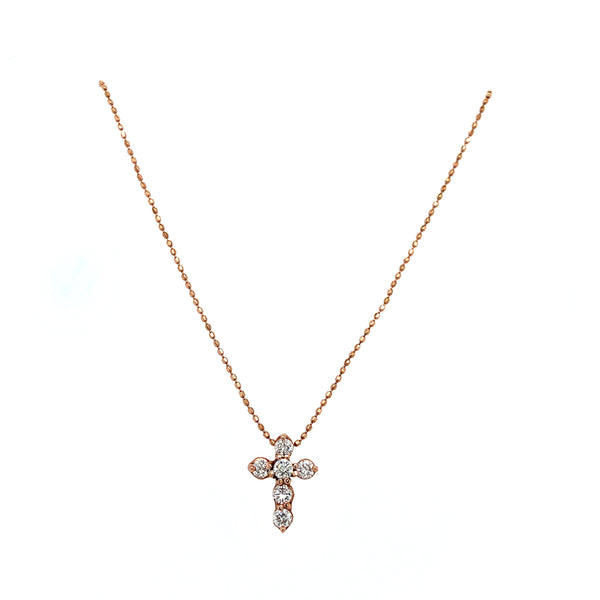 diamond cross pendant made on 14k rose gold 6 round brilliant diamonds 0.36ctw