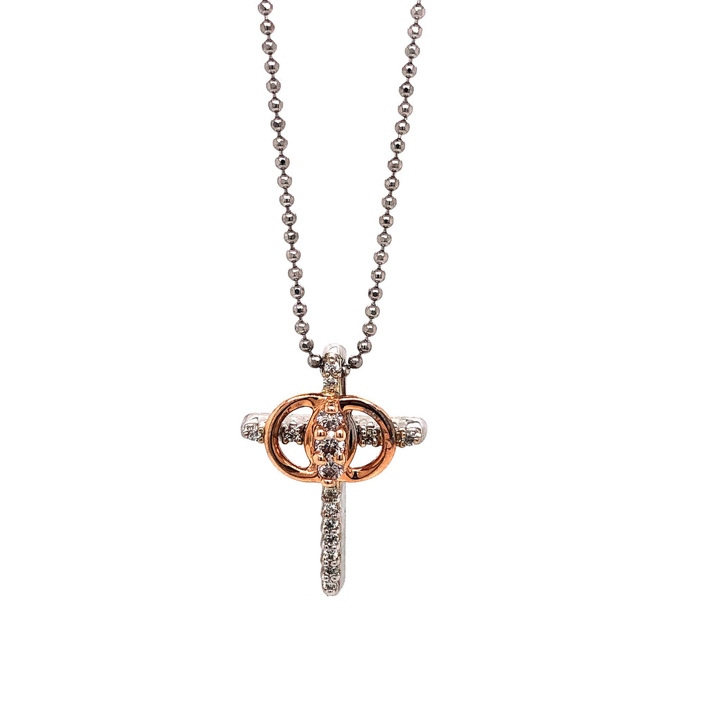 Diamond Cross Pendant 15 Round Brilliant Diamonds  0.28ctw Diamond  2 tone 14K Gold - Image 1 of 3
