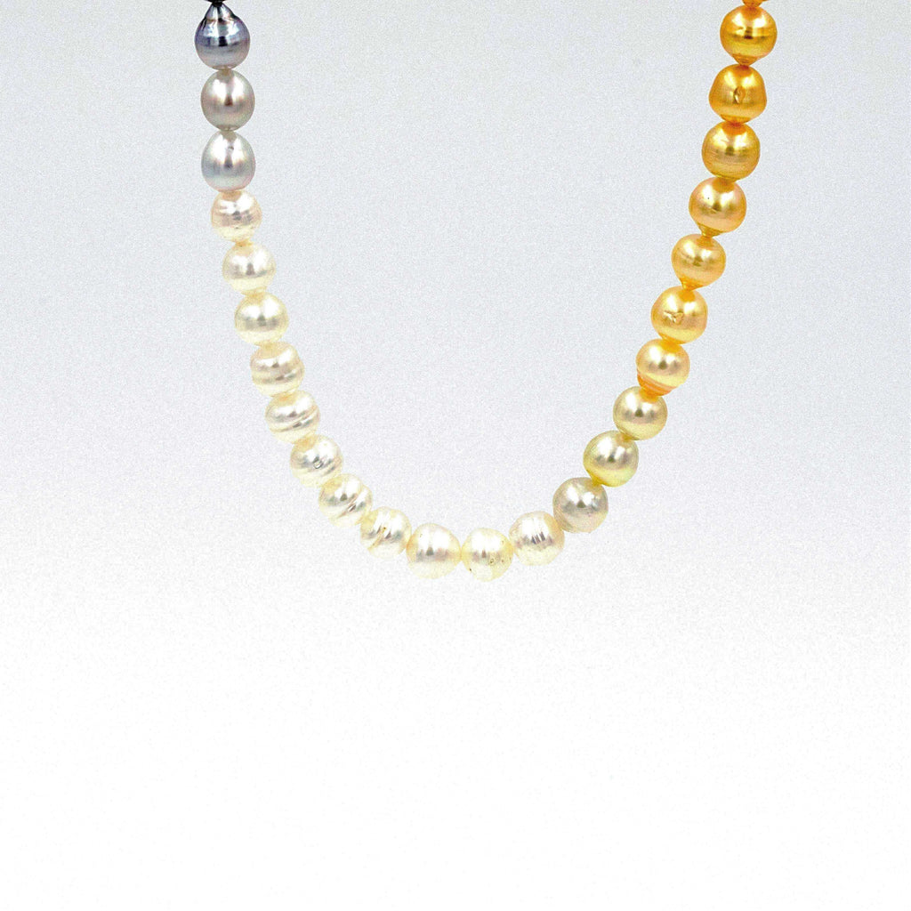 asba collection natural ombre white, gold, grey, and black south sea pearl strand 36"