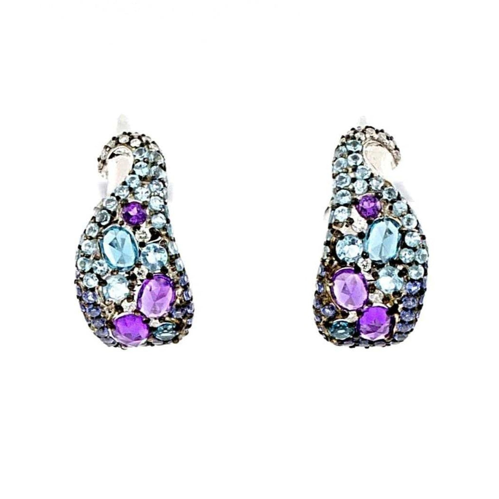 ASBA Collection Blue Sapphire, Amethyst, Topaz Ombre and Diamond Hoop Earrings - Image 6 of 6