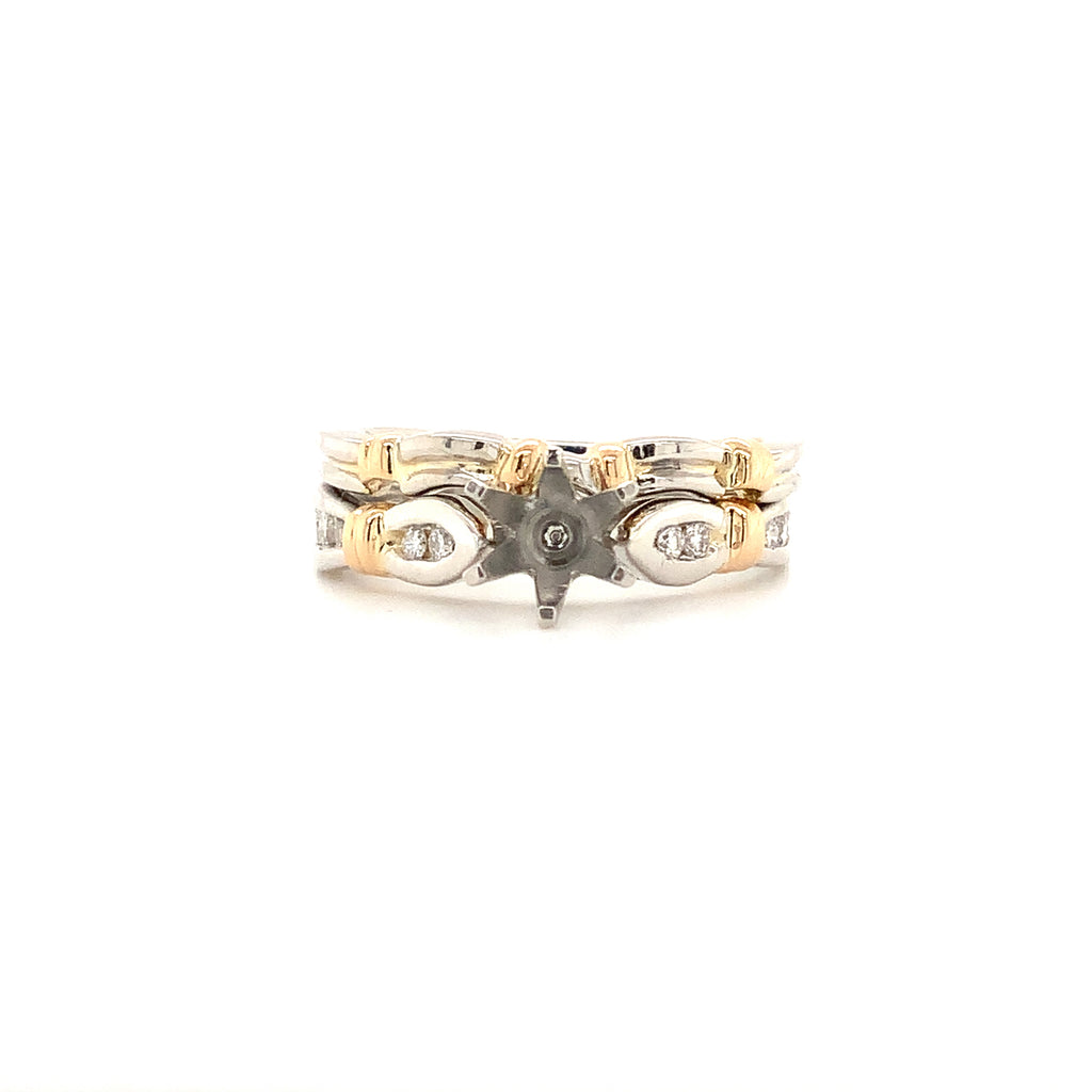 Semi Mounting and Band 10 Diamonds 0.19 ctw Platinum and 18K Yellow Gold - Image 2 of 2