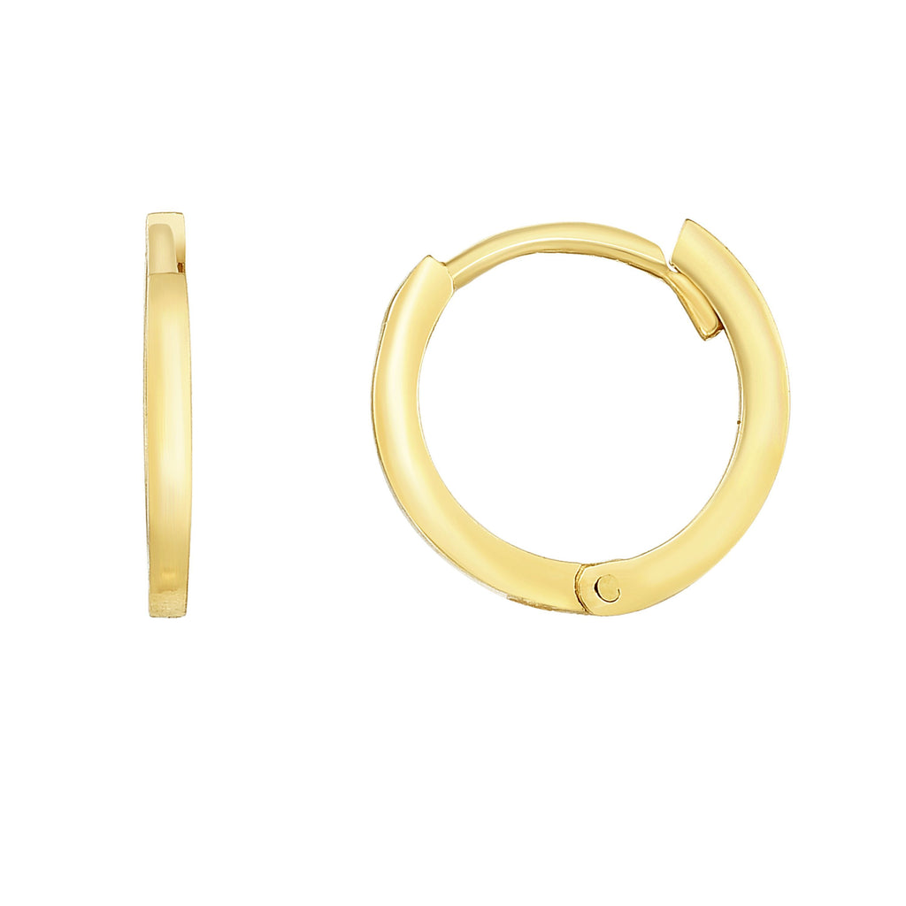 Narrow Polished 14 Karat Yellow Gold Huggie Earring with Hinged Snap Back.