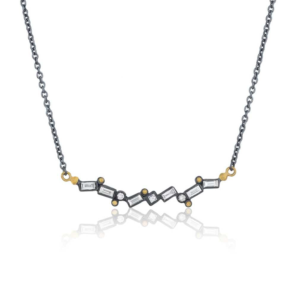 Lika Behar Dylan Baguette Necklace Diamonds Equal 0.77 ctw Oxidized Sterling Silver & 24K Gold | Blacy's Fine Jewelers