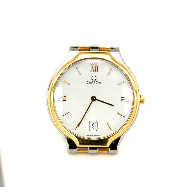 omega symbol 18 kt yellow gold and stainless steel wristwatch 32 mm