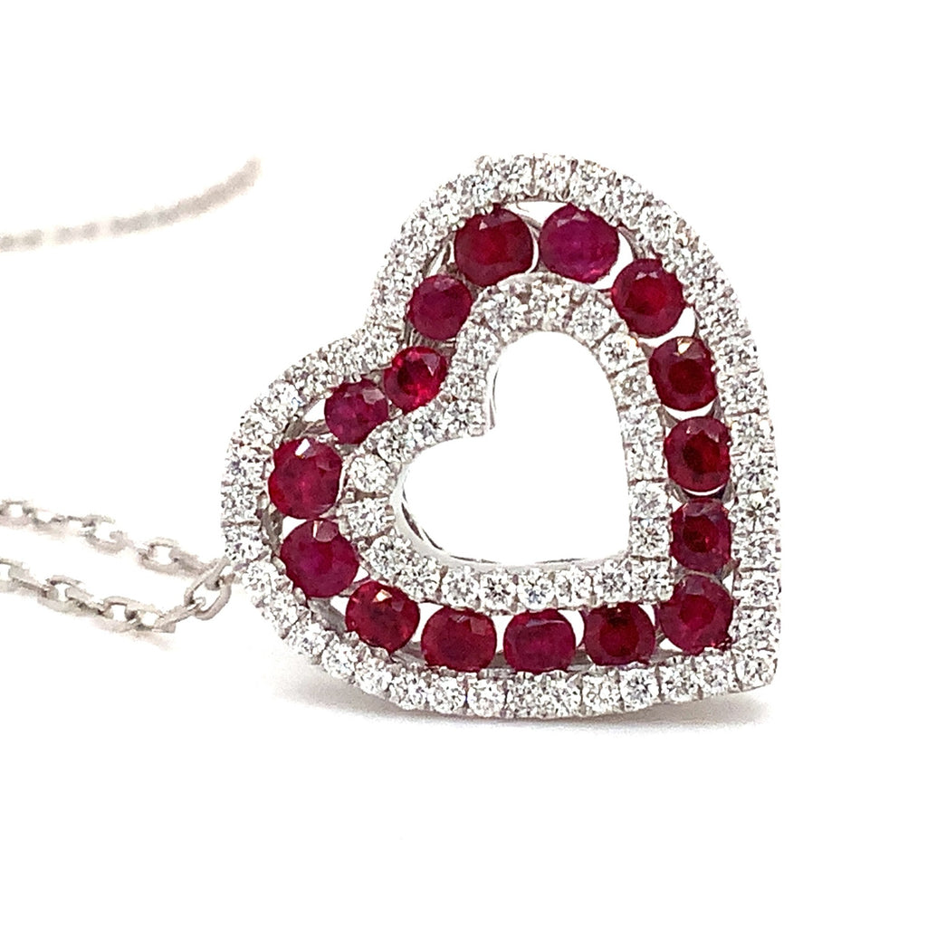 Afarin Collection Classic 3 Row African Ruby and Diamond Heart Shape Necklace Set in 18K White Gold - Image 11 of 11