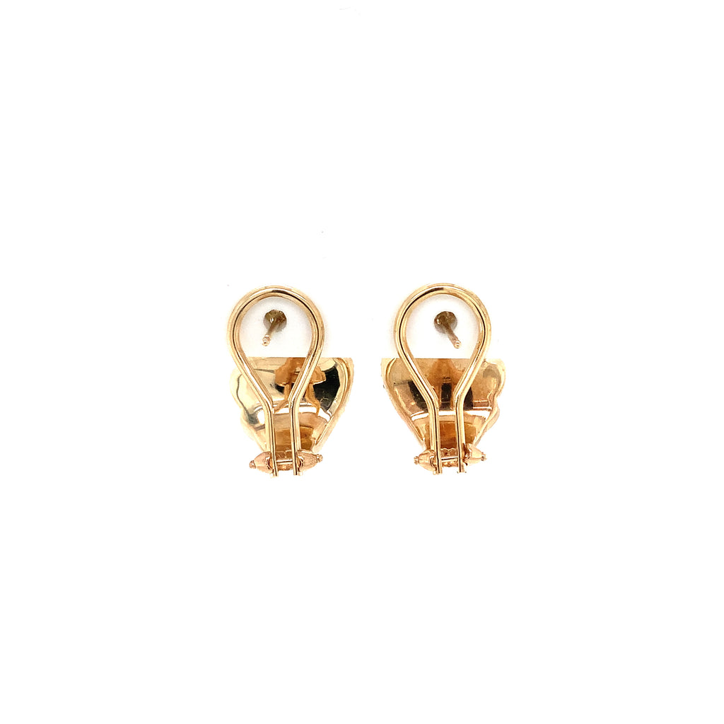 diamond pavé paisley design earrings omega clip back set in 14 kt yellow gold.