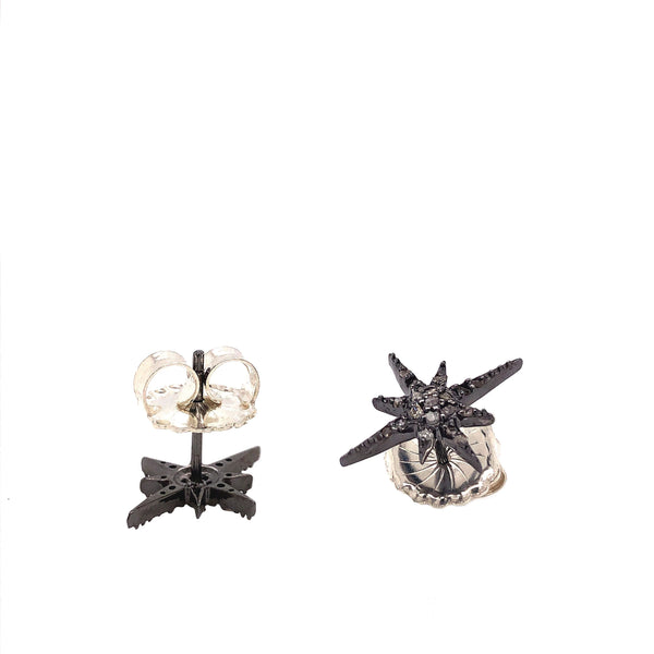 pointed star diamond stud earrings oxidized sterling silver