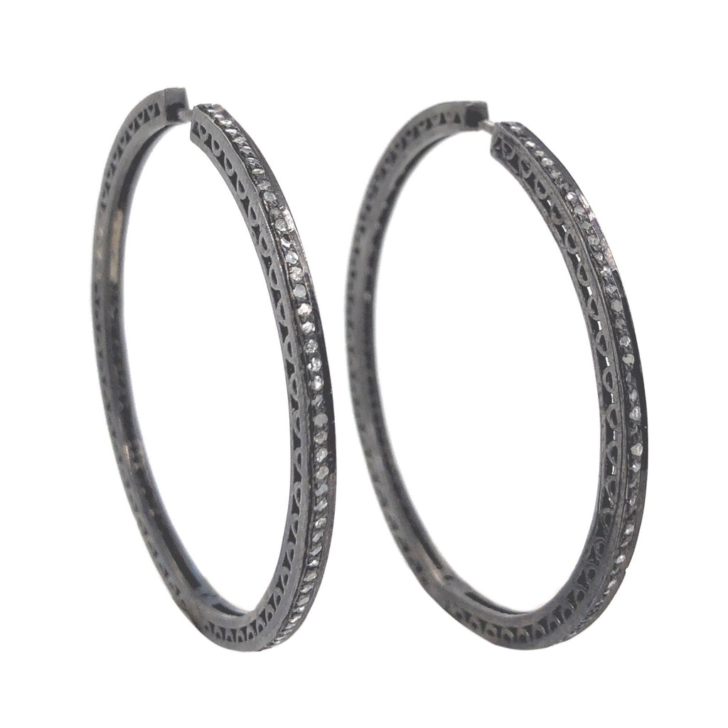 diamond hoop earrings 1.00 ctw oxidized sterling silver