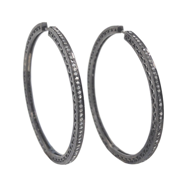 diamond hoop earrings 1.00 ctw oxidized sterling silver