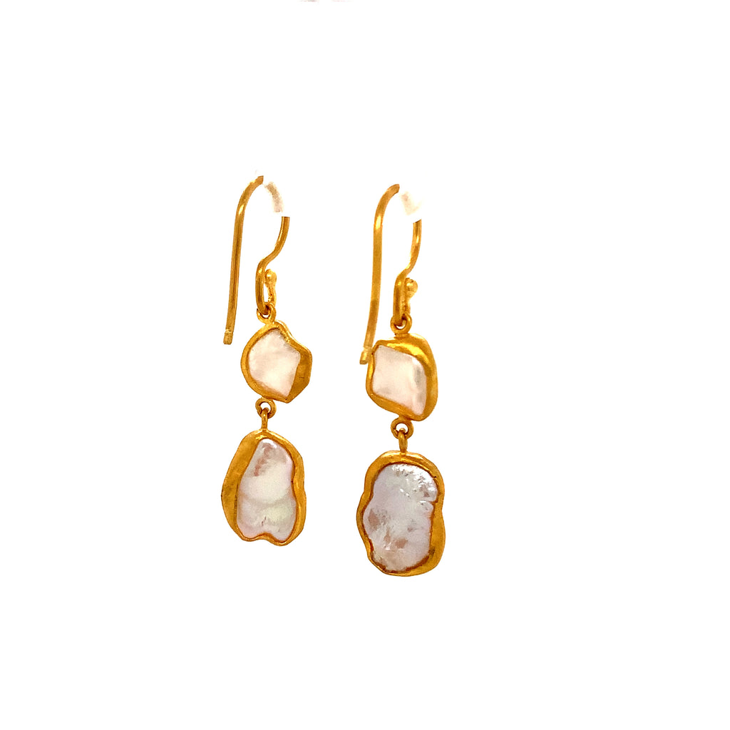 Lika Behar Collection KARIN Double Drop Keshi Earrings Set in 24kt Gold - Image 2 of 3
