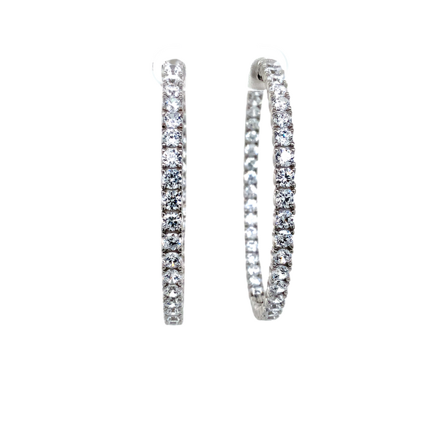 sterling silver 3.4mm cz in and out hoop earrings with secure lock