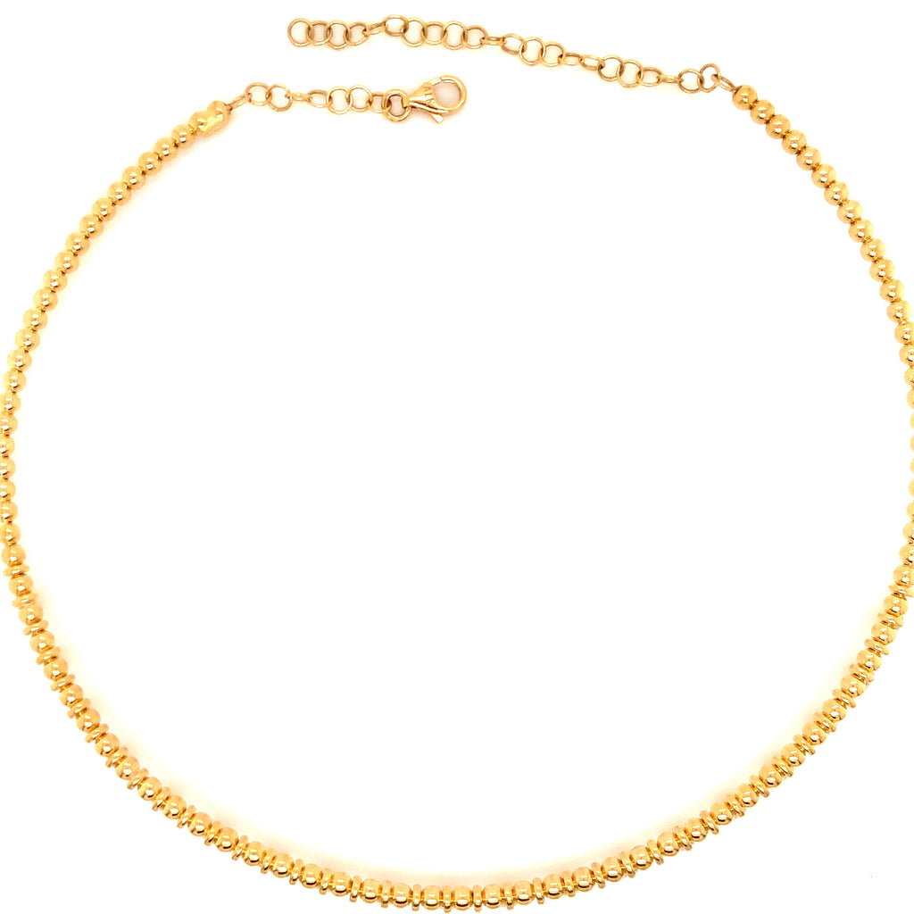 a link diamond drop bezel set beaded etruscan style choker necklace set in 18k two tone gold