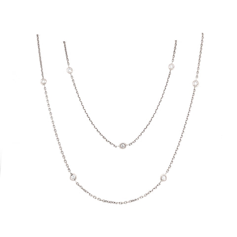 white gold bezel diamond chain necklace 36" long in 14 kt white gold