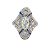 antique edwardian art deco filigree marquise diamond and calibre sapphire ring set in platinum