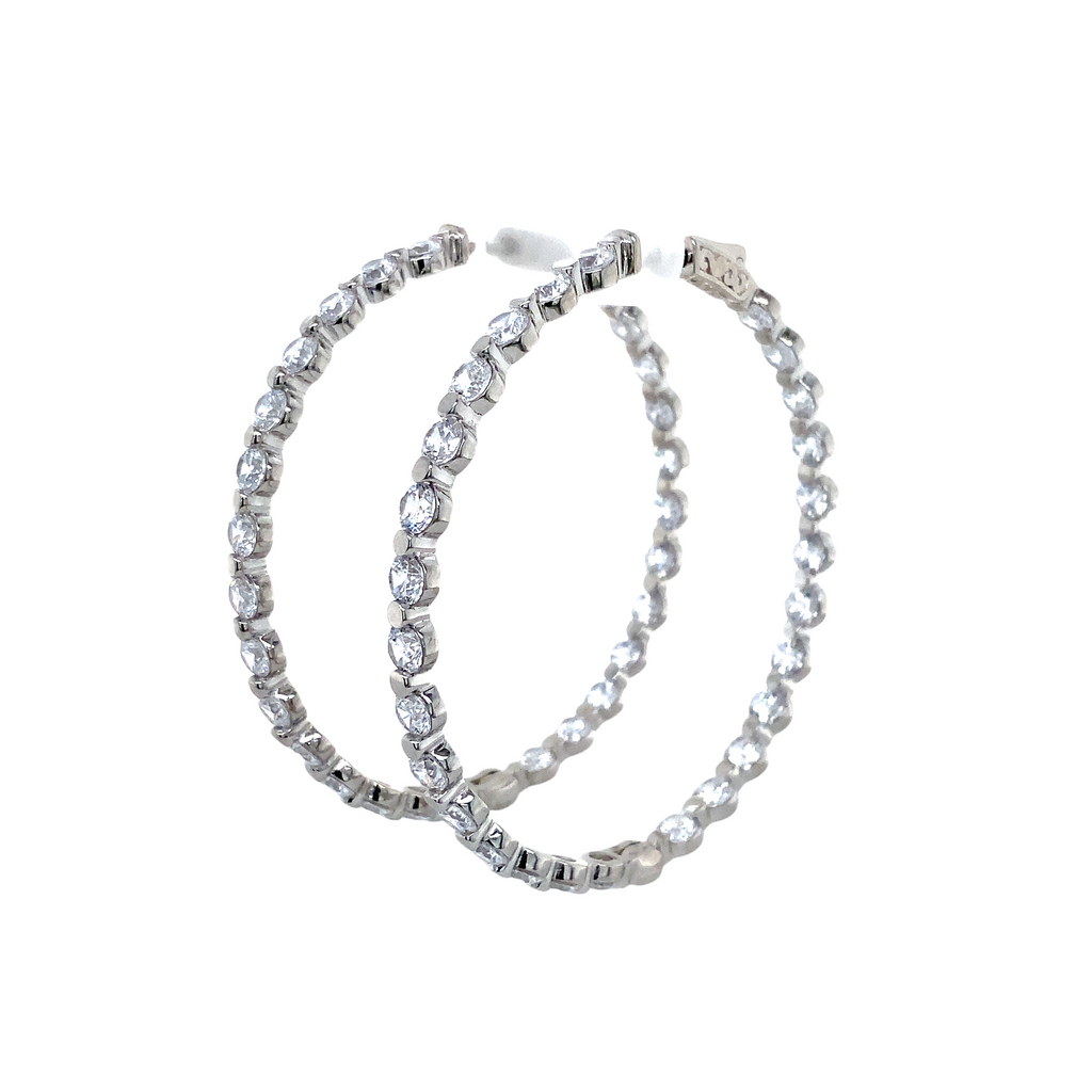 sterling silver 3.85mm cz in and out hoop earrings with secure lock
