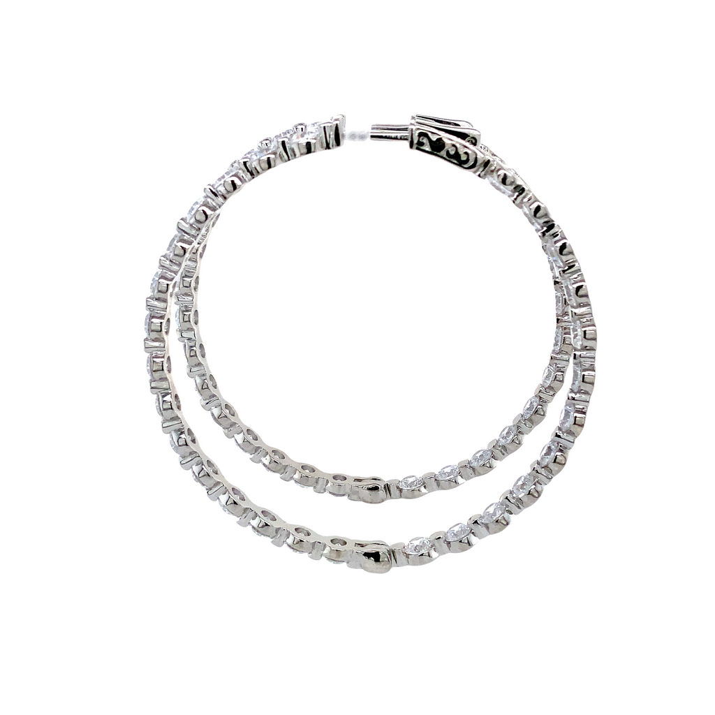 sterling silver 3.85mm cz in and out hoop earrings with secure lock