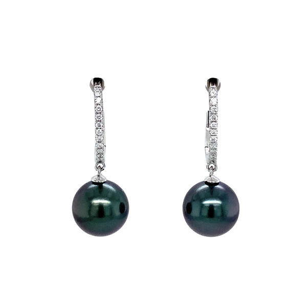 mastoloni tahitian pearl and diamond drop earring set in 14k white gold