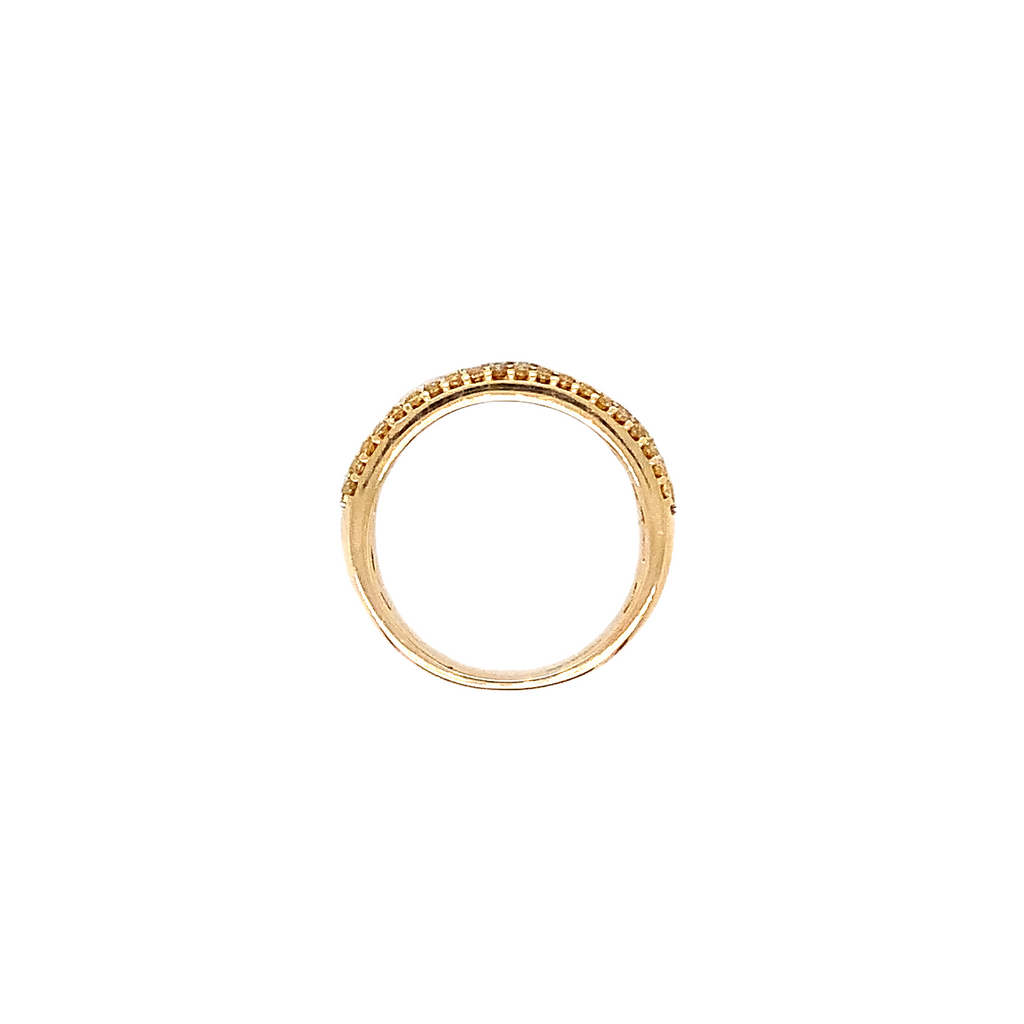 white and yellow diamond 3 row band 40 yellow and 20 white diamonds equals 0.55 ctw 14k yellow gold
