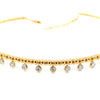 a link diamond drop bezel set beaded etruscan style choker necklace set in 18k two tone gold