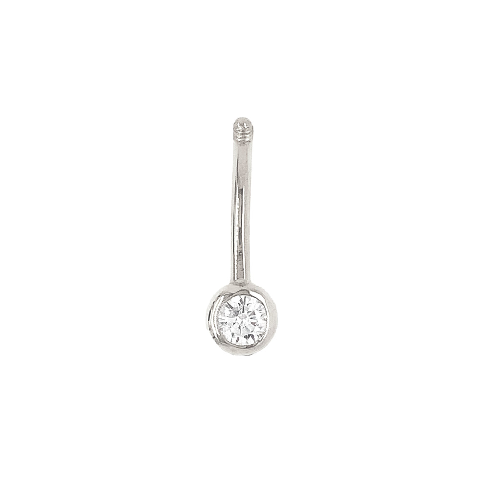 belly button ring in 14 kt white gold and cubic zirconia barbell piercing simple design.