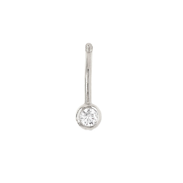 belly button ring in 14 kt white gold and cubic zirconia barbell piercing simple design.