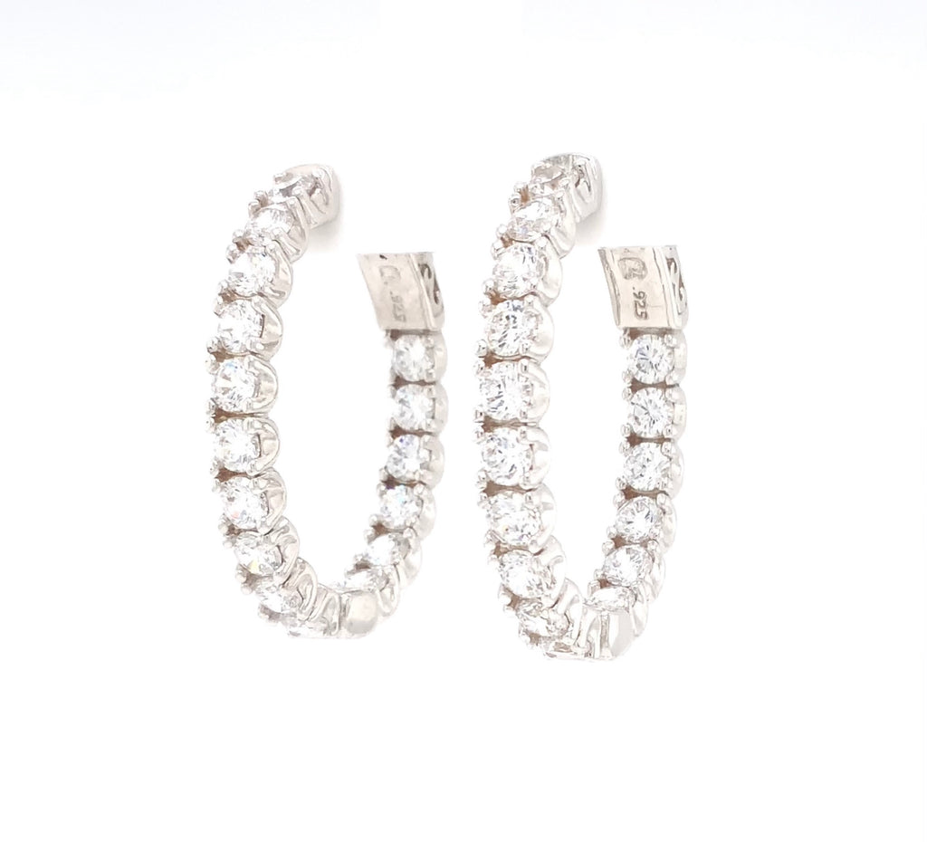 sterling silver cz 3.0 mm oval hoop earrings