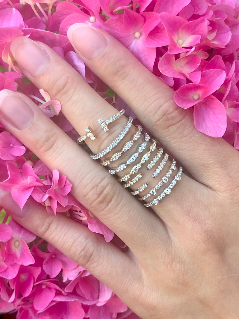 large and small round brilliant diamonds 0.20 ctw stackable band 14k white gold