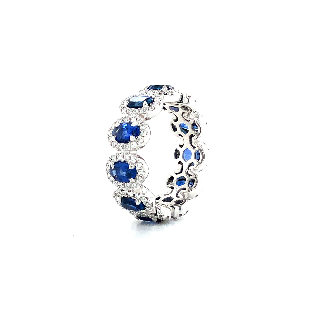 Roman + Jules Gem Quality Oval Sapphire and Diamond Eternity Ring set in Platinum - Image 2 of 3