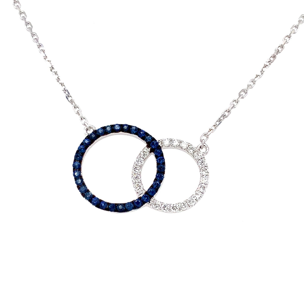 Afarin Collection Love Knot Blue Sapphire and Diamond Necklace Set in 18K White Gold - Image 1 of 6