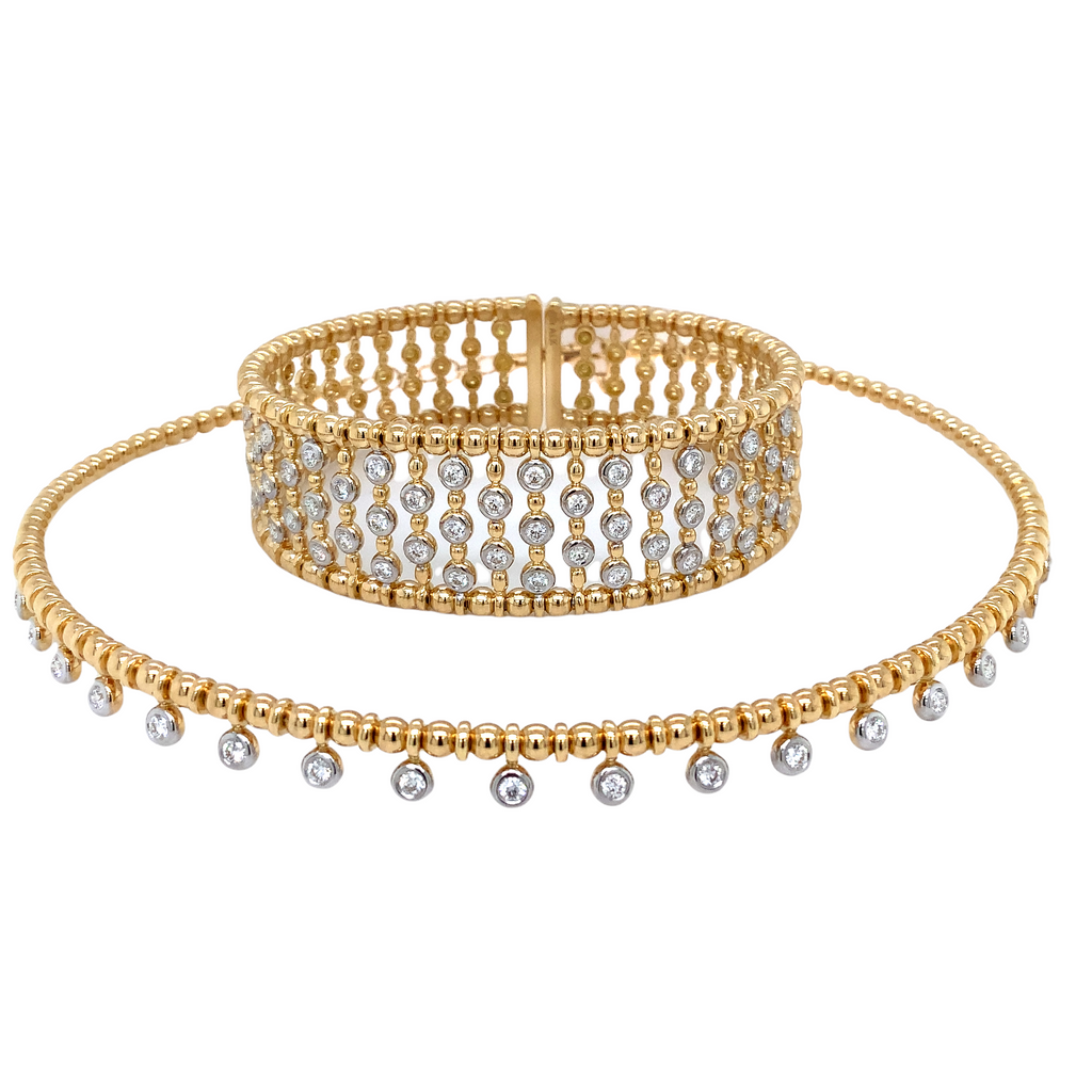 A Link Collection Bezel Set Beaded Etruscan Style Cuff Diamond Bracelet 1.39 cts. tw. Set in 18K two Tone Gold - Image 3 of 6