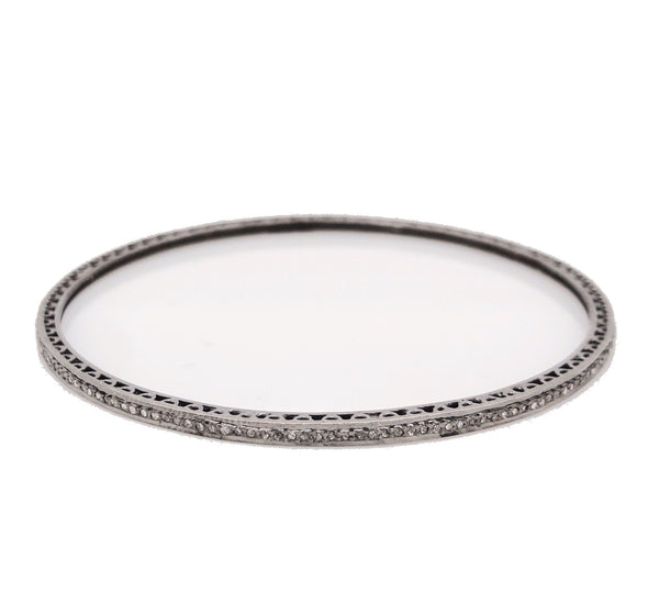 thin classic stackable salt and pepper diamond bangle 0.80 ctw oxidized silver