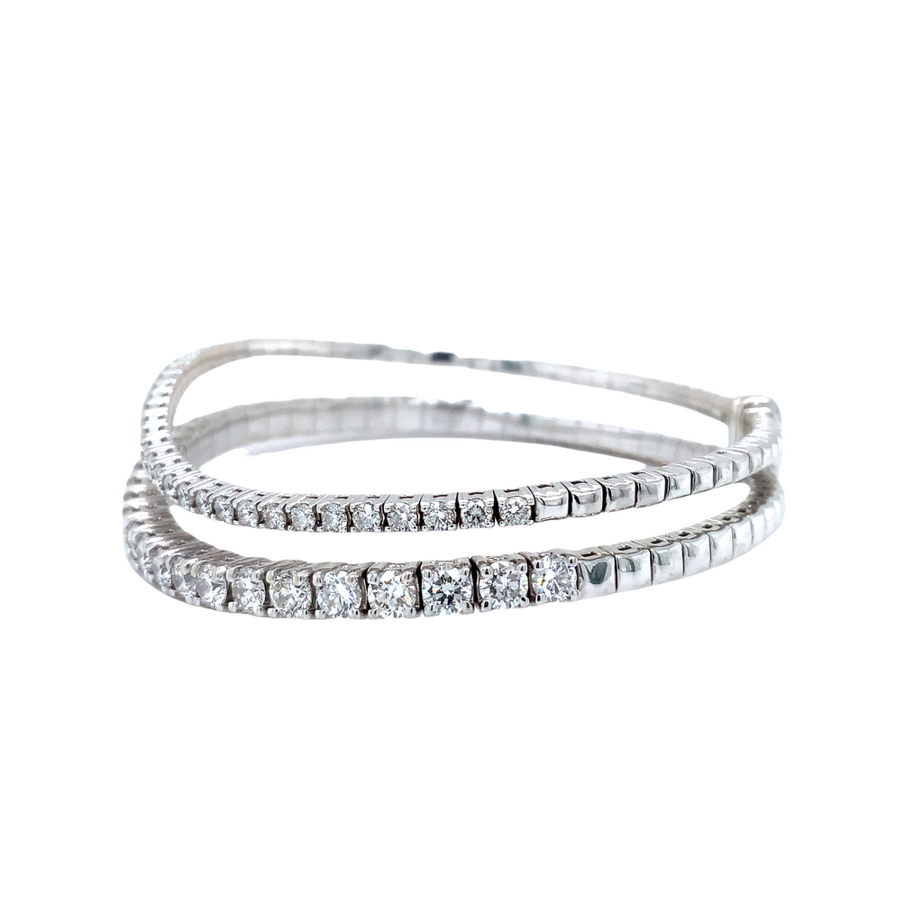 A Link  Doubles Row Wave Diamond 4.47 cts. tw. Flexible Cuff Bracelet Set in 18K White Gold - Image 3 of 5