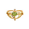 vintage art nouveau heart shaped peridot, diamond and seed pearl brooch -  lavalier pendant in 14 kt yellow and green gold