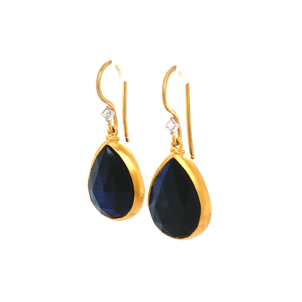 Lika Behar Collection Pear Shape Facet Cabochon Labradorite and Diamonds Set in 24Kt Gold  Earrings - Image 3 of 4