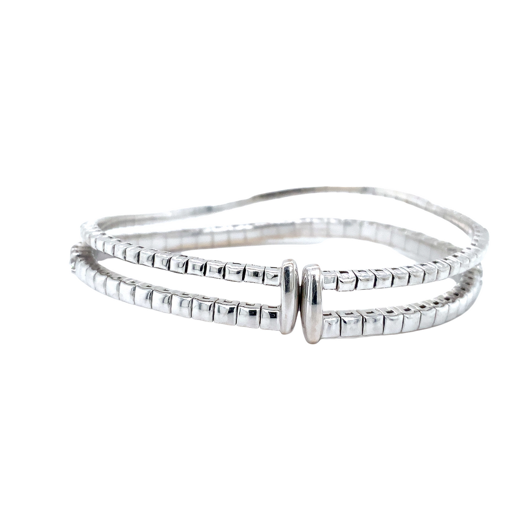 A Link  Doubles Row Wave Diamond 4.47 cts. tw. Flexible Cuff Bracelet Set in 18K White Gold - Image 4 of 5