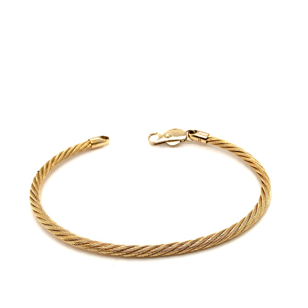bangle style twisted mesch cable  bracelet in 14 kt yellow gold with a lobster clasp