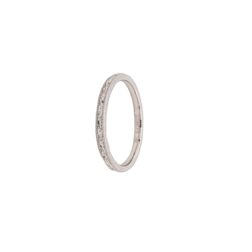 filigree beaded milgrain stackable wedding band 18k white gold 1.7mm wide