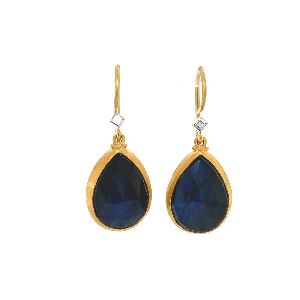 Lika Behar Collection Pear Shape Facet Cabochon Labradorite and Diamonds Set in 24Kt Gold  Earrings - Image 4 of 4